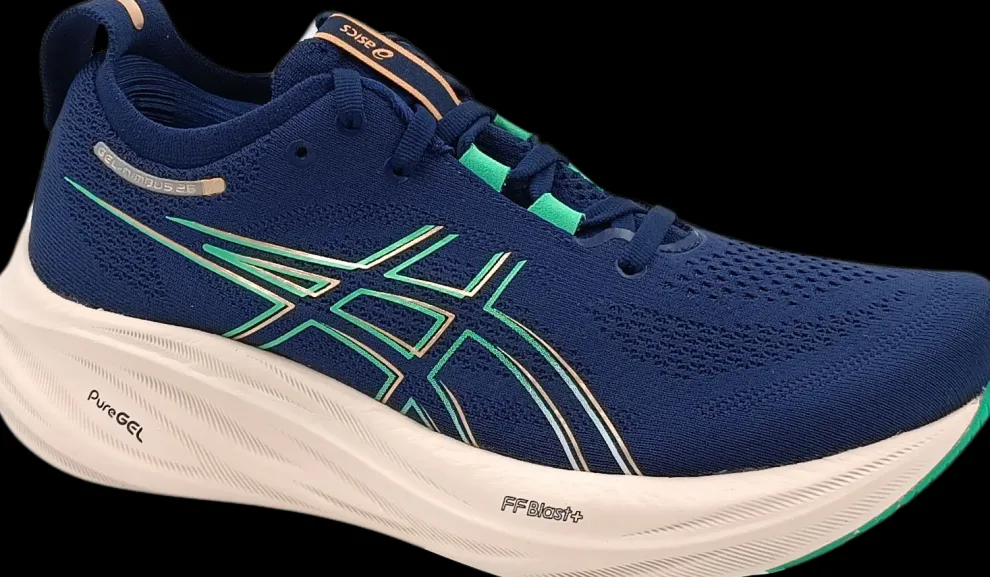 Asics Nimbus 26 blue expanse/aurora green