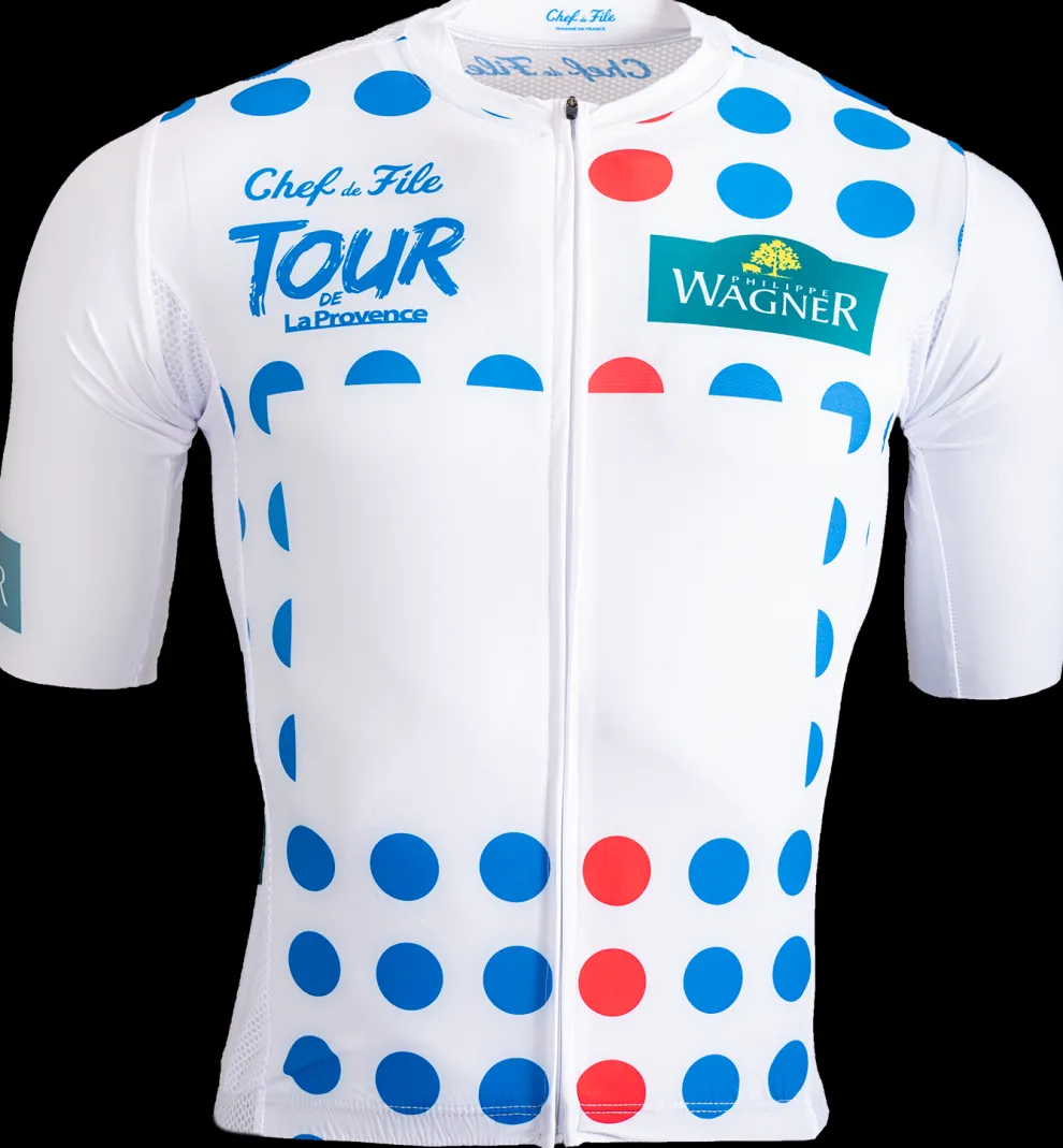 fietsshirt Tour de la Provence blauw/rode stippen