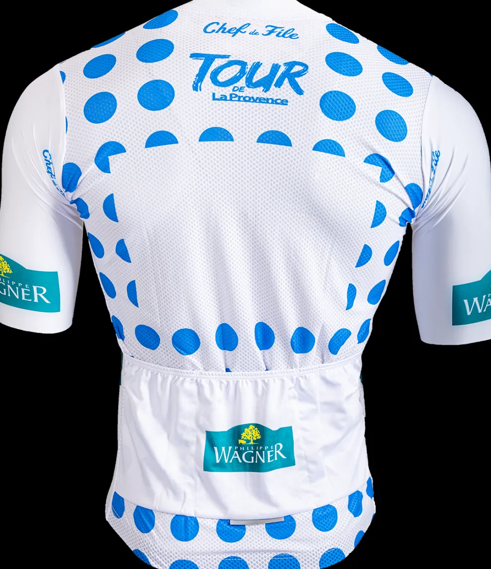 fietsshirt Tour de la Provence blauw/rode stippen