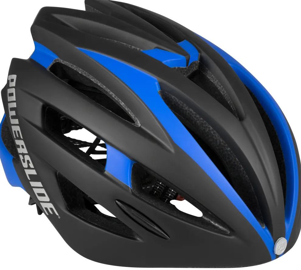 Powerslide Race Attack fiets/skatehelm zwart/blauw met LED licht